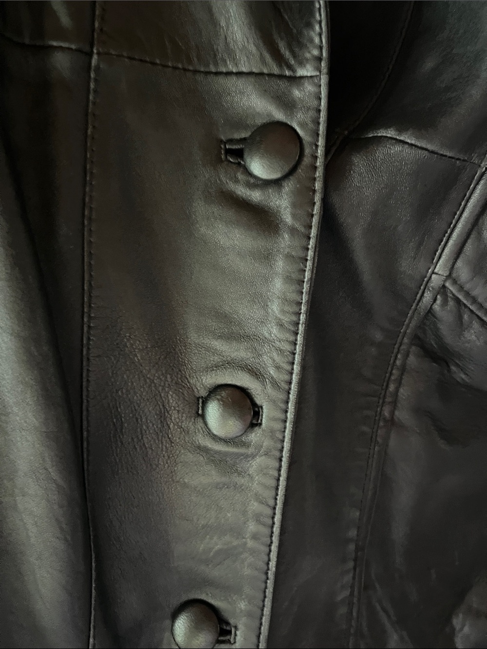 Black Leather Button-Front Jacket - Picture 3 of 5